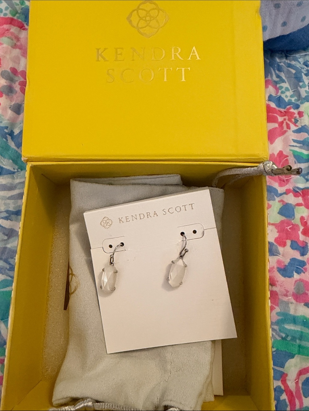 Kendra Scott Kids Silver Earrings with White Faceted Stones